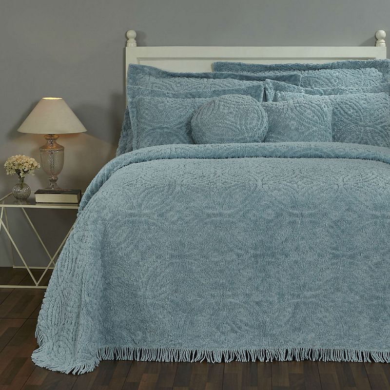 Better Trends Double Wedding Ring Cotton Chenille Bedspread or Sham, Blue, 