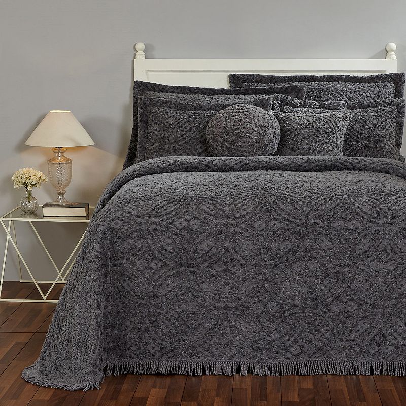 Better Trends Double Wedding Ring Cotton Chenille Bedspread, Grey, Twin