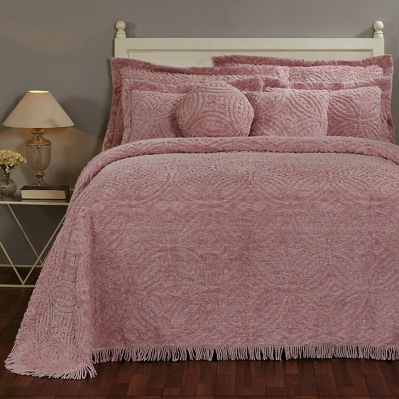 Better Trends Double Wedding Ring Cotton Chenille Bedspread, Pink, Full