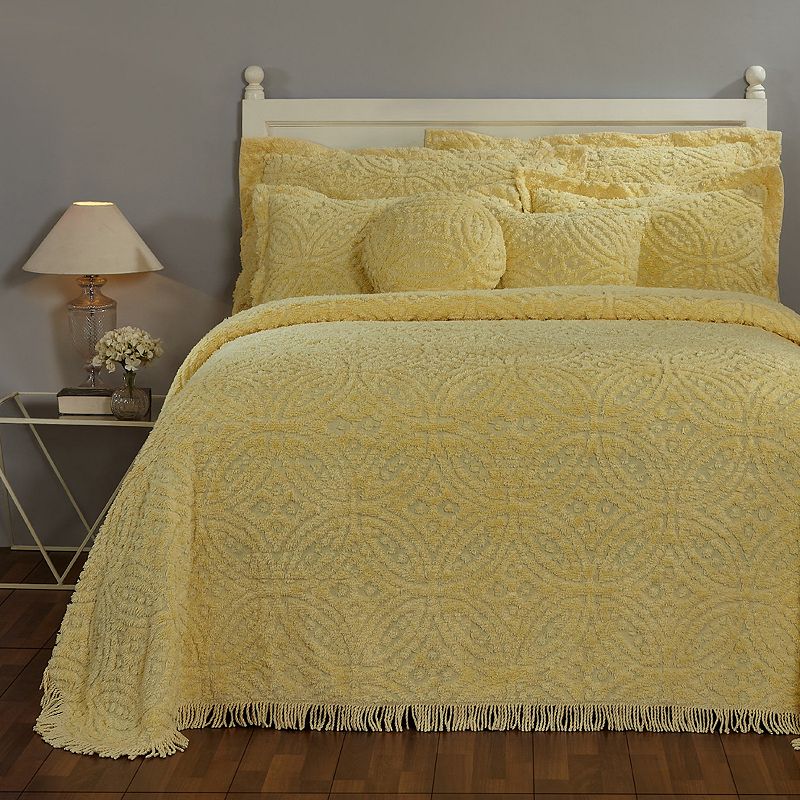 Better Trends Double Wedding Ring Cotton Chenille Bedspread, Yellow, Full