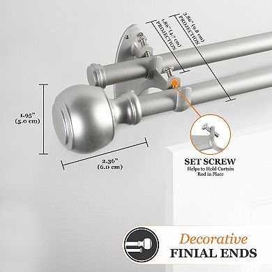 Kenney Fast Fit Buchanan 5/8" Decorative Window Double Curtain Rod