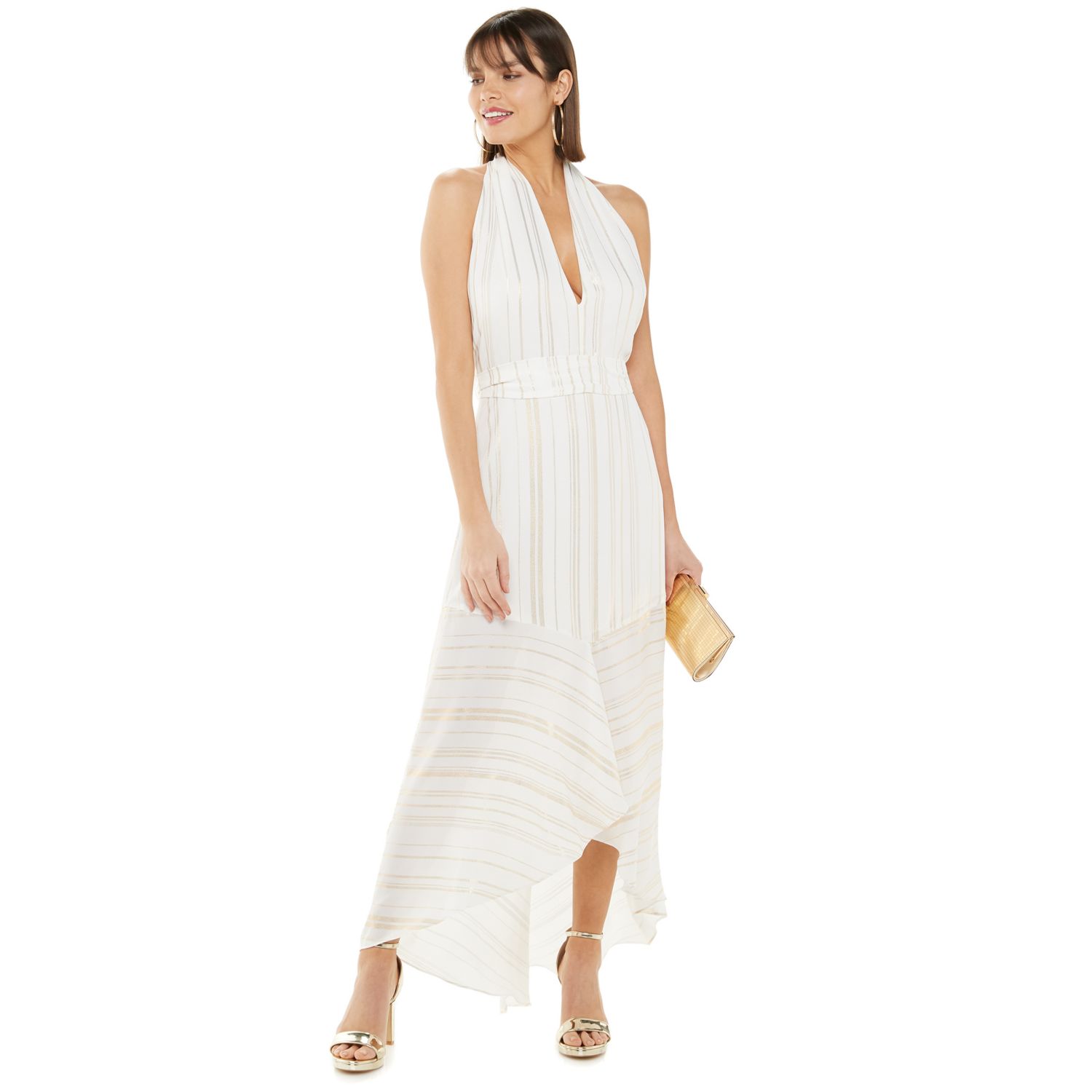 v neck halter maxi dress