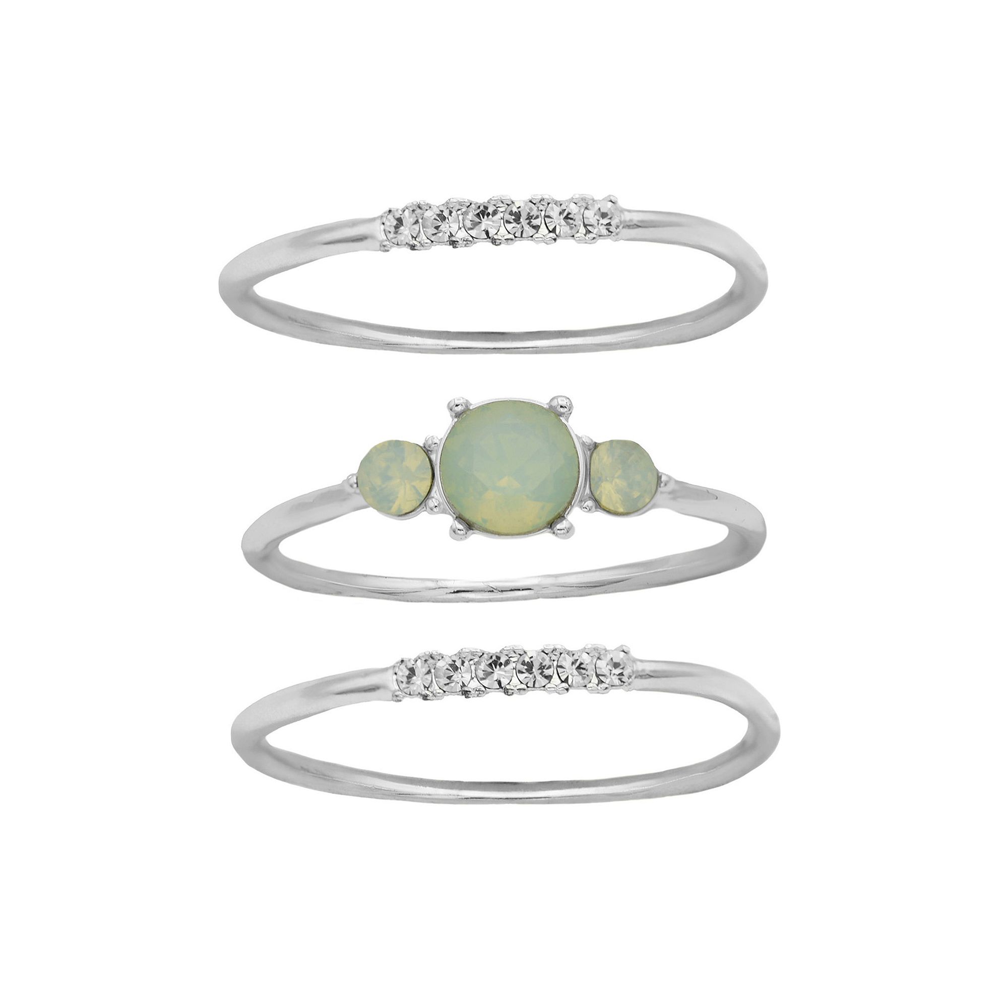 City Luxe Crystal Stack Ring Set, Womens, Size: 9, Silver Tone Green