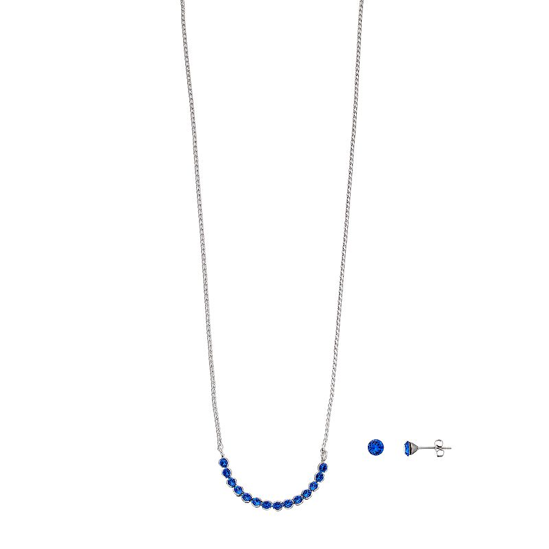 Brilliance Crystal Necklace & Stud Earring Set, Womens, Blue