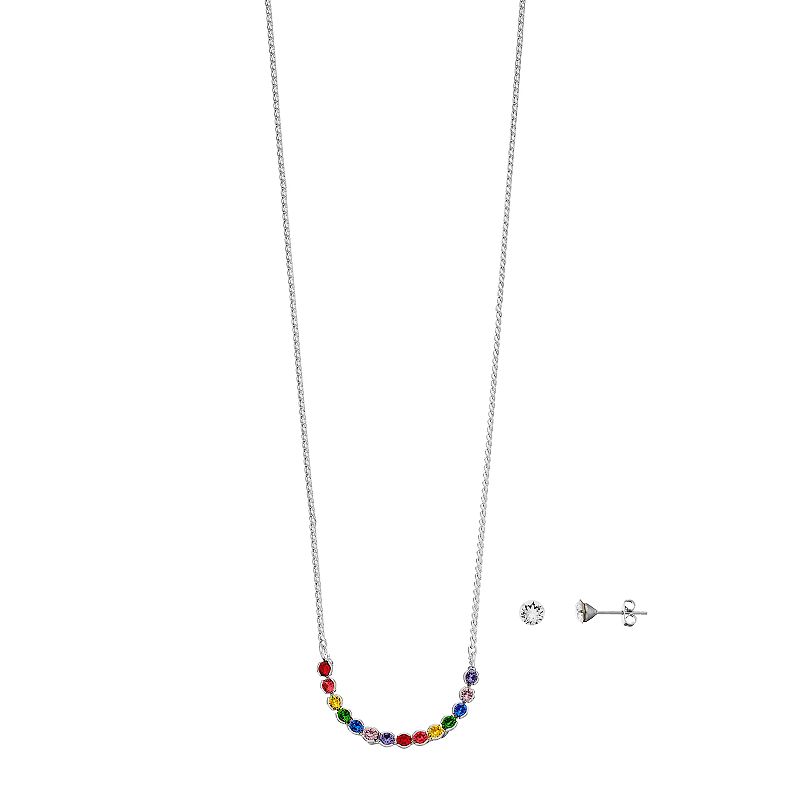 Brilliance Crystal Necklace & Stud Earring Set, Womens, Multicolor