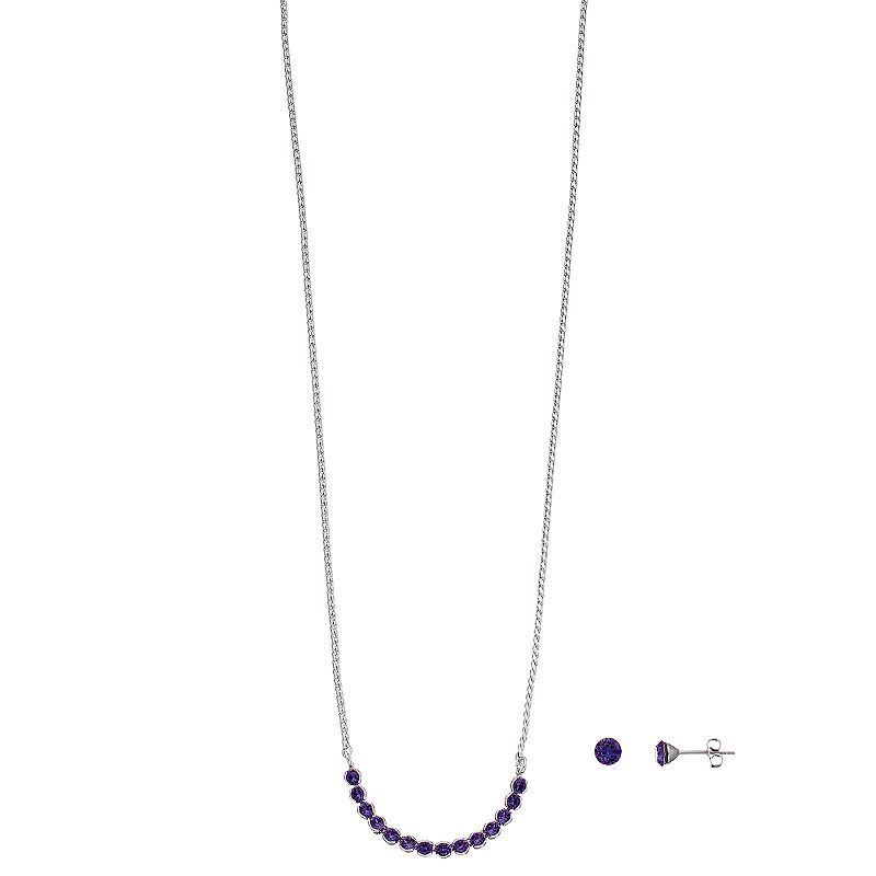 Brilliance Crystal Necklace & Stud Earring Set, Womens, Purple