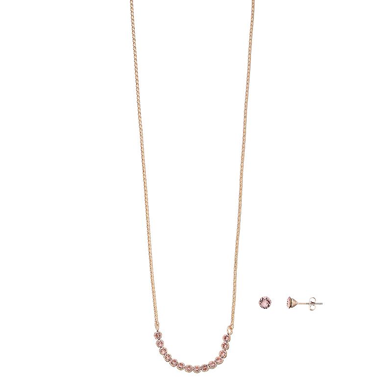 Brilliance Crystal Necklace & Stud Earring Set, Womens, Pink