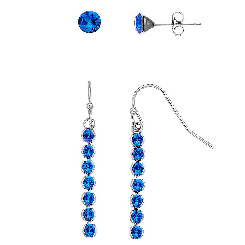 Brilliance Crystal Drop & Stud Earring Set, Womens, Blue