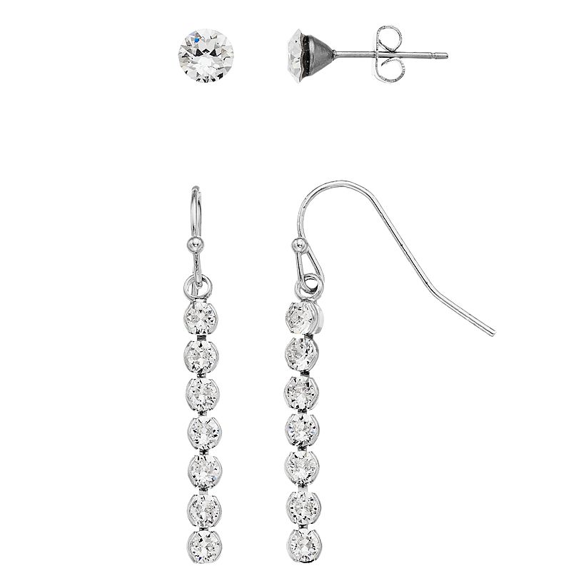 Brilliance Crystal Drop & Stud Earring Set, Womens, White