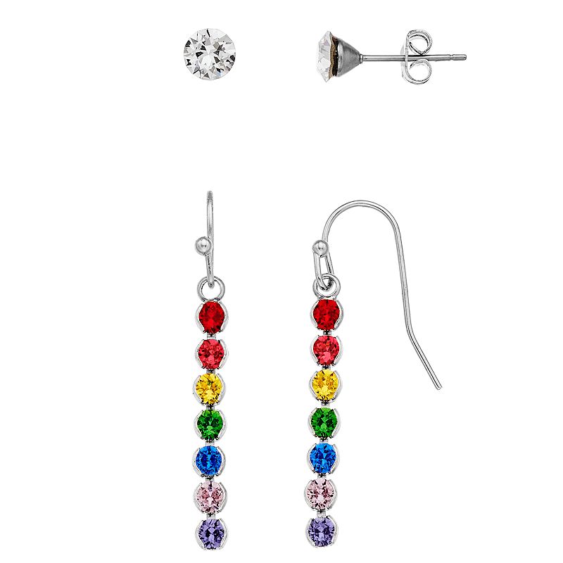 Brilliance Crystal Drop & Stud Earring Set, Womens, Multicolor