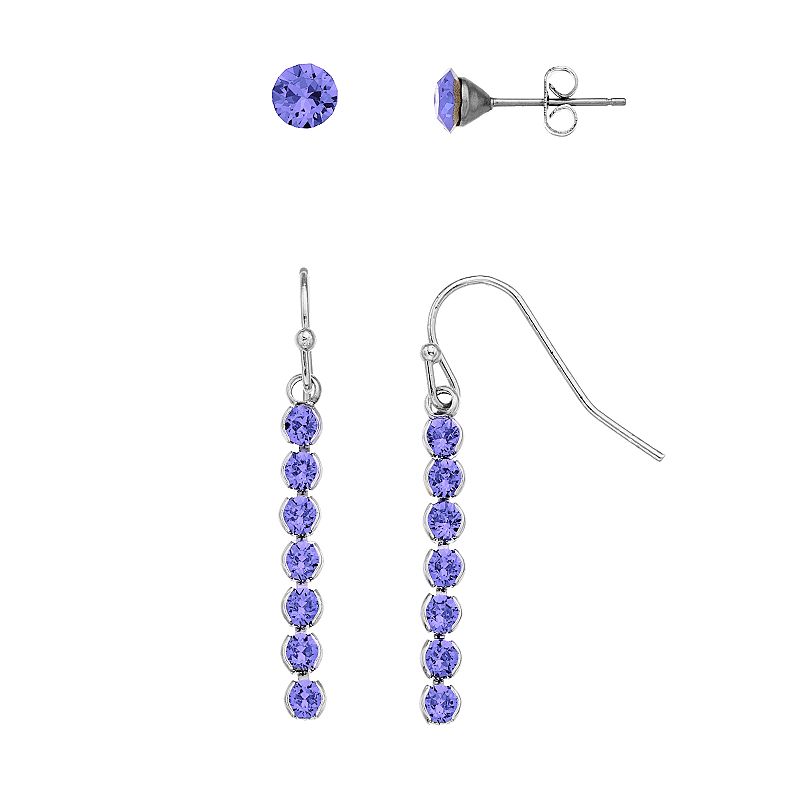 Brilliance Crystal Drop & Stud Earring Set, Womens, Purple