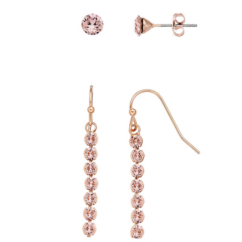 Brilliance Crystal Drop & Stud Earring Set, Womens, Pink