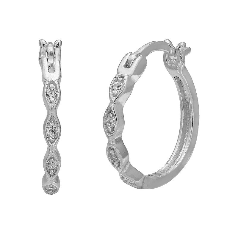 PRIMROSE Sterling Silver beaded pave Cubic Zirconia Hoop Earrings, Womens,