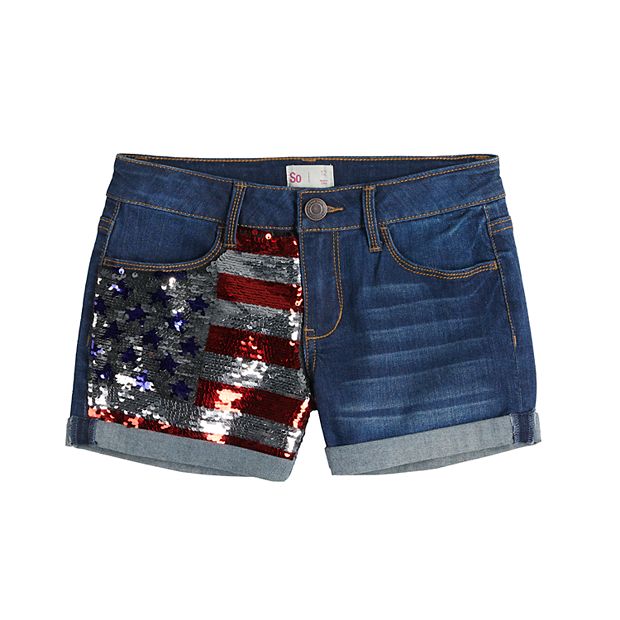 Girls 4 20 Plus SO Flip Sequin American Flag Shorts