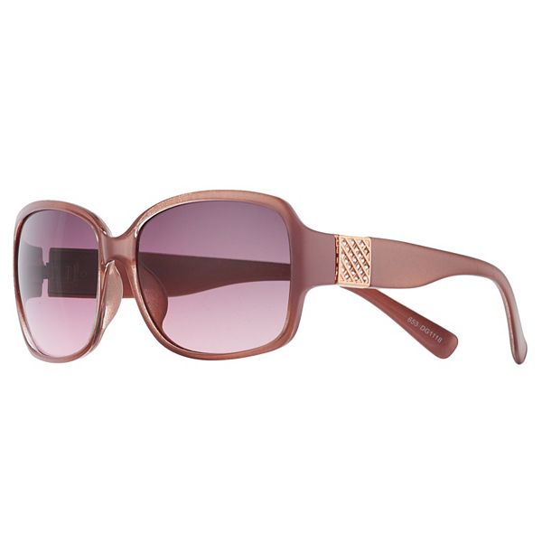 Women's Nine West 59mm Square Rose Sunglasses with Rose Gold Tone Temple Detail - Blush