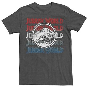 Men's Jurassic World Two Red White And Blue Logo Repeat Tee