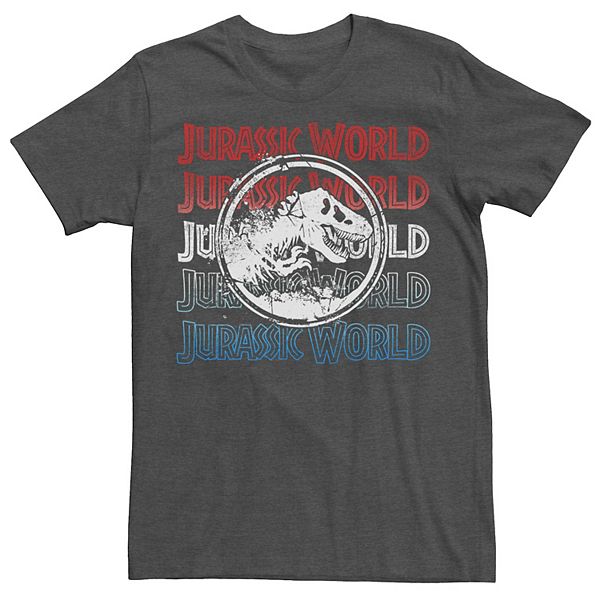 Men's Jurassic World Two Red White And Blue Logo Repeat Tee