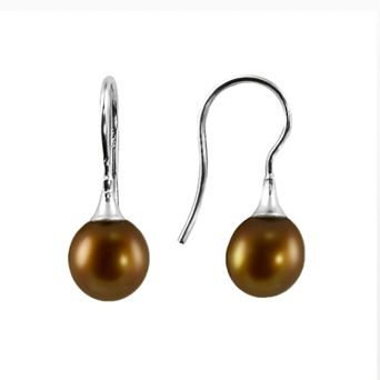 Sterling Silver Chocolate-Dyed Freshwater Cultured Pearl Drop Earrings