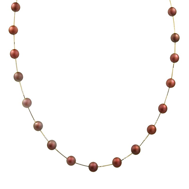 14k Gold Dyed Freshwater Cultured Pearl Station Necklace, Womens