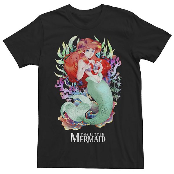 Disney's Little Mermaid Men's Watercolor Anime Style Tee