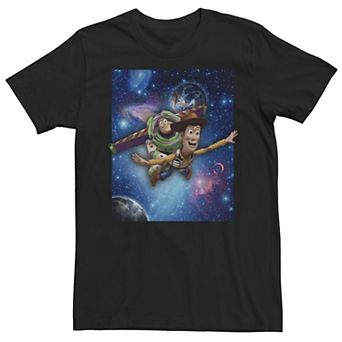 Men's Disney Pixar Toy Story Woody And Buzz Flying Space Poster Tee