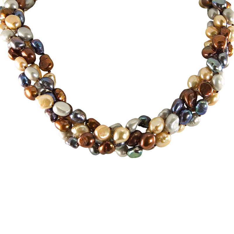 Sterling Silver Dyed Freshwater Cultured Pearl Twist Multistrand Necklace, 