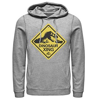 Men's Jurassic Park Dinosaur Crossing Yellow Sign Pullover Hoodie