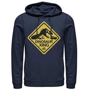 Men's Jurassic Park Dinosaur Crossing Yellow Sign Pullover Hoodie
