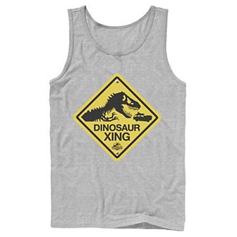 Men's Jurassic Park Dinosaur Crossing Yellow Sign Tank Top