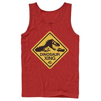 Men's Jurassic Park Dinosaur Crossing Yellow Sign Tank Top