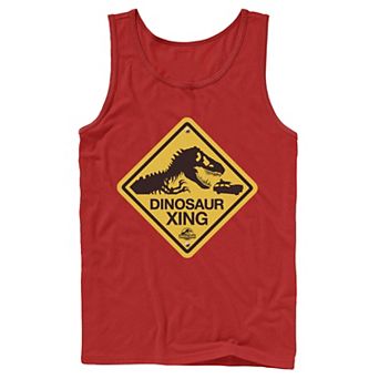 Men's Jurassic Park Dinosaur Crossing Yellow Sign Tank Top