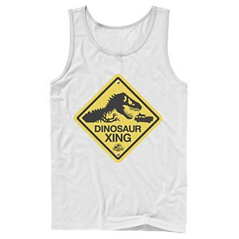 Men's Jurassic Park Dinosaur Crossing Yellow Sign Tank Top