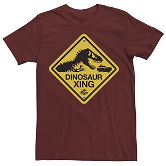 Men's Jurassic Park Dinosaur Crossing Yellow Sign Tee