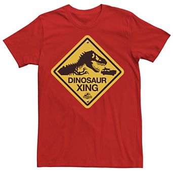 Men's Jurassic Park Dinosaur Crossing Yellow Sign Tee
