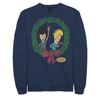 Men's Beavis and Butthead Rock On Christmas Wreath Sweatshirt