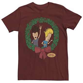 Men's Beavis and Butthead Rock On Christmas Wreath Tee