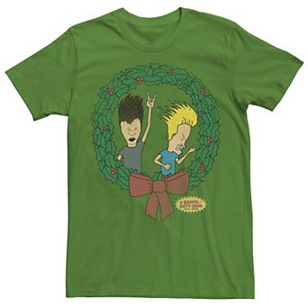 Men's Beavis and Butthead Rock On Christmas Wreath Tee