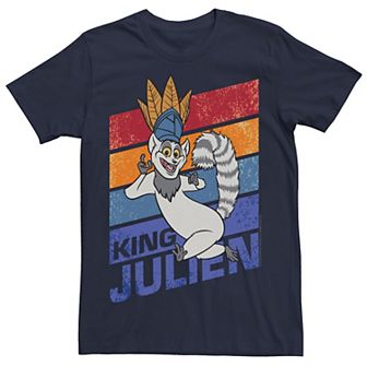 Men's Madagascar King Julien Striped Portrait Graphic Tee