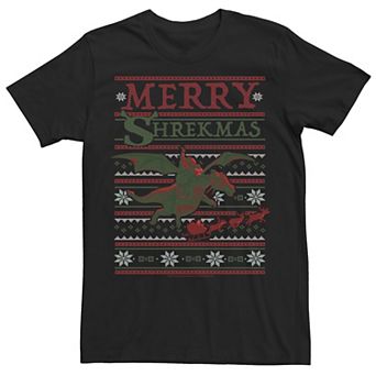 Men's Shrek Group Shot Merry Shrekmas Holiday Text Pattern Tee