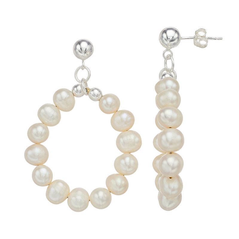 Aleure Sterling Silver Cultured Freshwater Pearl Circle Drop Earrings, Wome