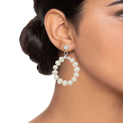 Aleure Precioso Sterling Silver Cultured Freshwater Pearl Circle Drop Earrings