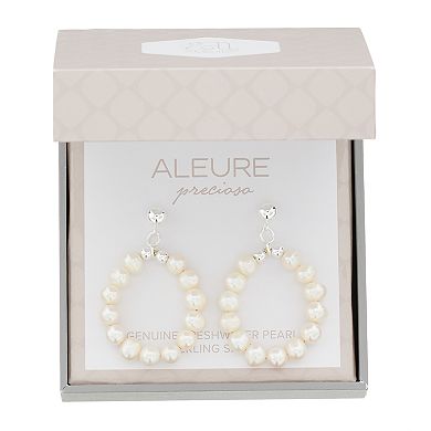 Aleure Sterling Silver Cultured Freshwater Pearl Circle Drop Earrings