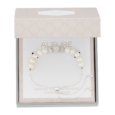 Aleure Sterling Silver Crystal Fireball & Cultured Freshwater Pearl Bolo Bracelet