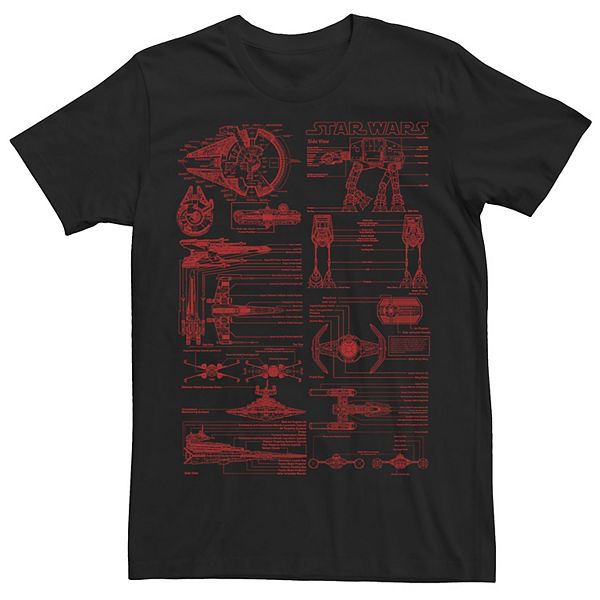 Men's Star Wars Falcon Walker X-Wing Tie Fighter Schematic Tee