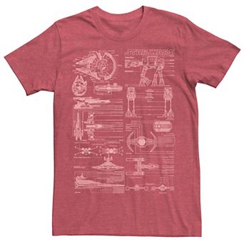 Men's Star Wars Falcon Walker X-Wing Tie Fighter Schematic Tee