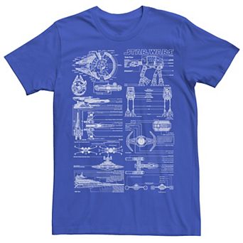 Men's Star Wars Falcon Walker X-Wing Tie Fighter Schematic Tee