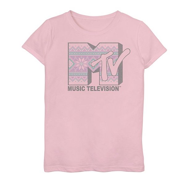 Girls 7-16 MTV Christmas Pattern Logo Fill Tee