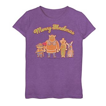 Girls 7-16 Shrek Merry Shrekmas Group Shot Holiday Cookies Portrait Tee