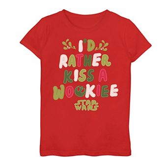 Girls 7-16 Star Wars "I'd Rather Kiss A Wookiee" Christmas Tee