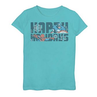 Girls 7-16 Marvel Spider-Man And Captain America Happy Holidays Tee
